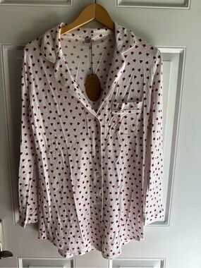 Only Hearts Organic Cotton White Button-Up Sleep Shirt Red Hearts ♥️ - Small NWT